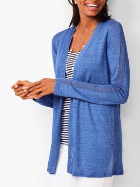 Talbots Plus Open Front 100% Linen Cardigan Sweater Periwinkle Blue 3X